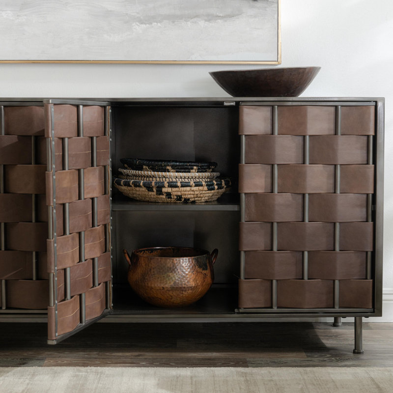 Komo Leather Panel 4 Door Metal Frame Sideboard Buffet